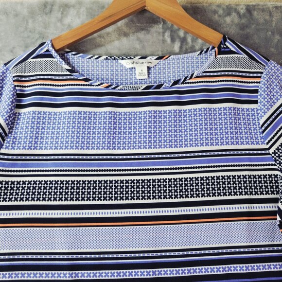 Croft & Barrow‎ Womens Blouse S Blue White Black Striped Geometric 3/4 Sleeve - Picture 5 of 11